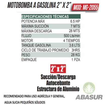 BOMBA GASOLINA OAKLAND 2″ 6.5 HP MG-2055