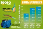 Bomba periférica iGoto 1 HP 1×1″ embobinado de cobre, impulsor de bronce, modelo QB80