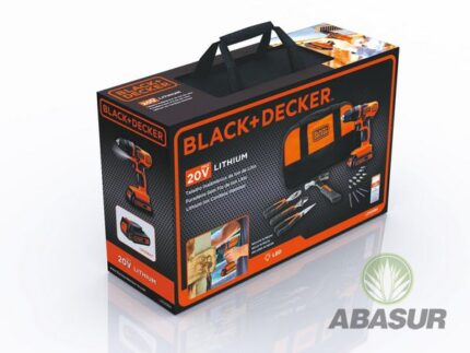 Taladro / Atornillador Black & Decker 3/8″ + kit de accesorios y bolso de tela modelo LD120BH-B3